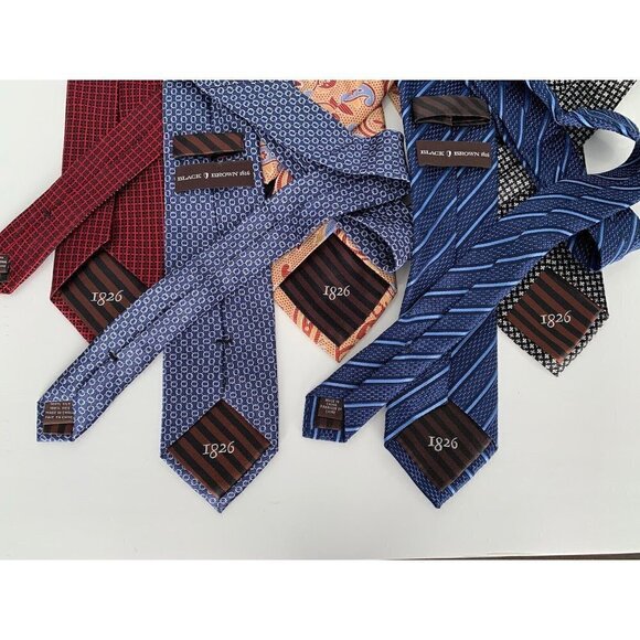 Lot 5 Ties Black Brown 1826 100% Silk Made In China Assorted Colors - Picture 1 of 11